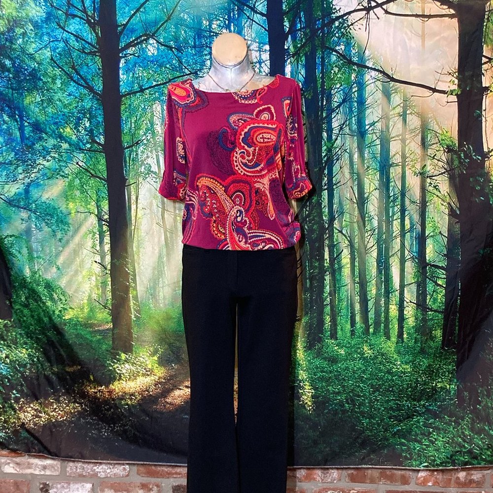 Paisley, purple, three quarter sleeve shirt